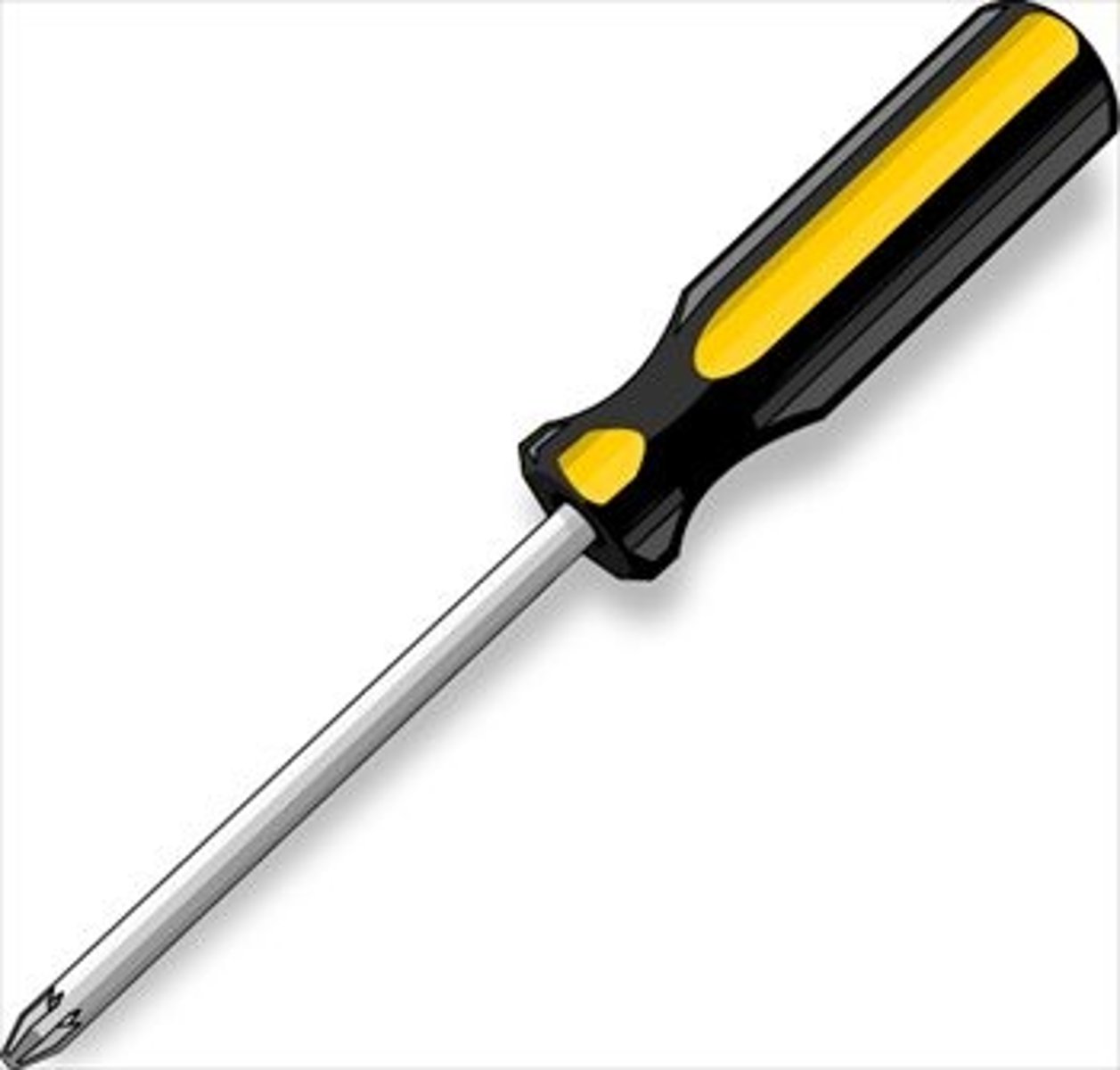 <p>A screwdriver that has a blade shaped like a cross; this blade fits into a cross-shaped Phillips screw head</p>