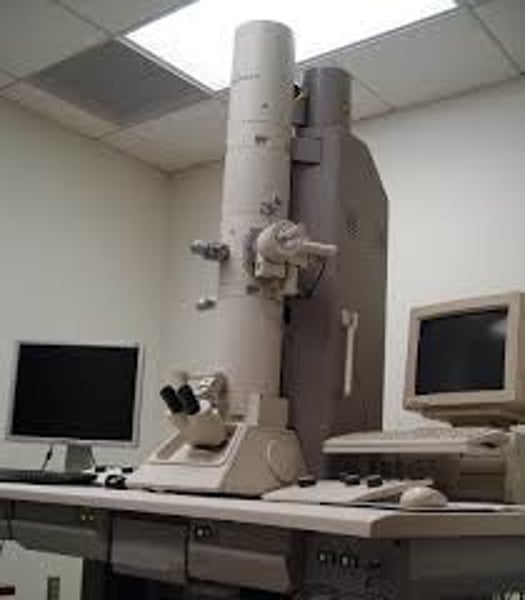 <p>Microscope that forms an image by focusing beams of electrons onto a specimen</p>