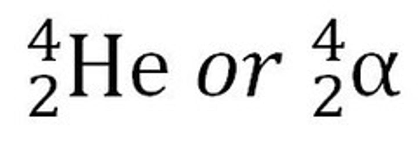 <p>A nuclear reaction in which an atom emits an alpha particle consisting of two protons and two neutrons. This increases the atomic number by 2 and the mass number by 4.</p>