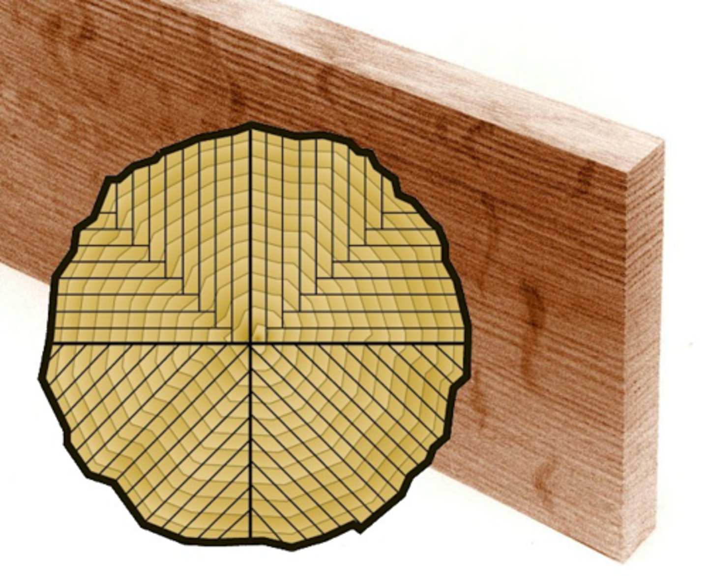 <p>warps less, more stable, less changes while drying, finer grain pattern, grain contrast<br>more expensive and more waste<br>highly valued</p>