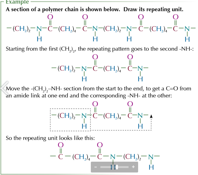 <p>how to find the repeating unit from a longer chain section of polyester/polyamide</p>