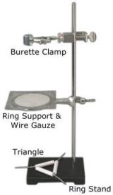 <p>A metal stand consisting of a long upright rod attached to a heavy rectangular base that is used with rings and clamps for supporting laboratory apparatus</p>