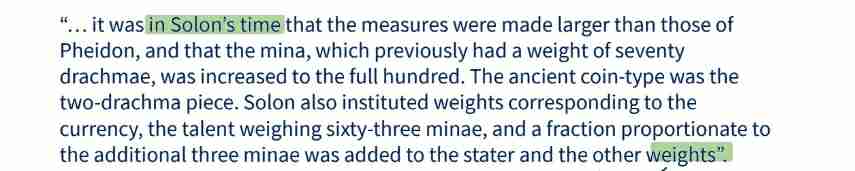 <ul><li><p>Aristotle, Athenian Constitution 10</p></li><li><p>Must have been hard to trust and believe these coins.</p></li><li><p>Used to be standardised to certain weights.</p></li></ul>