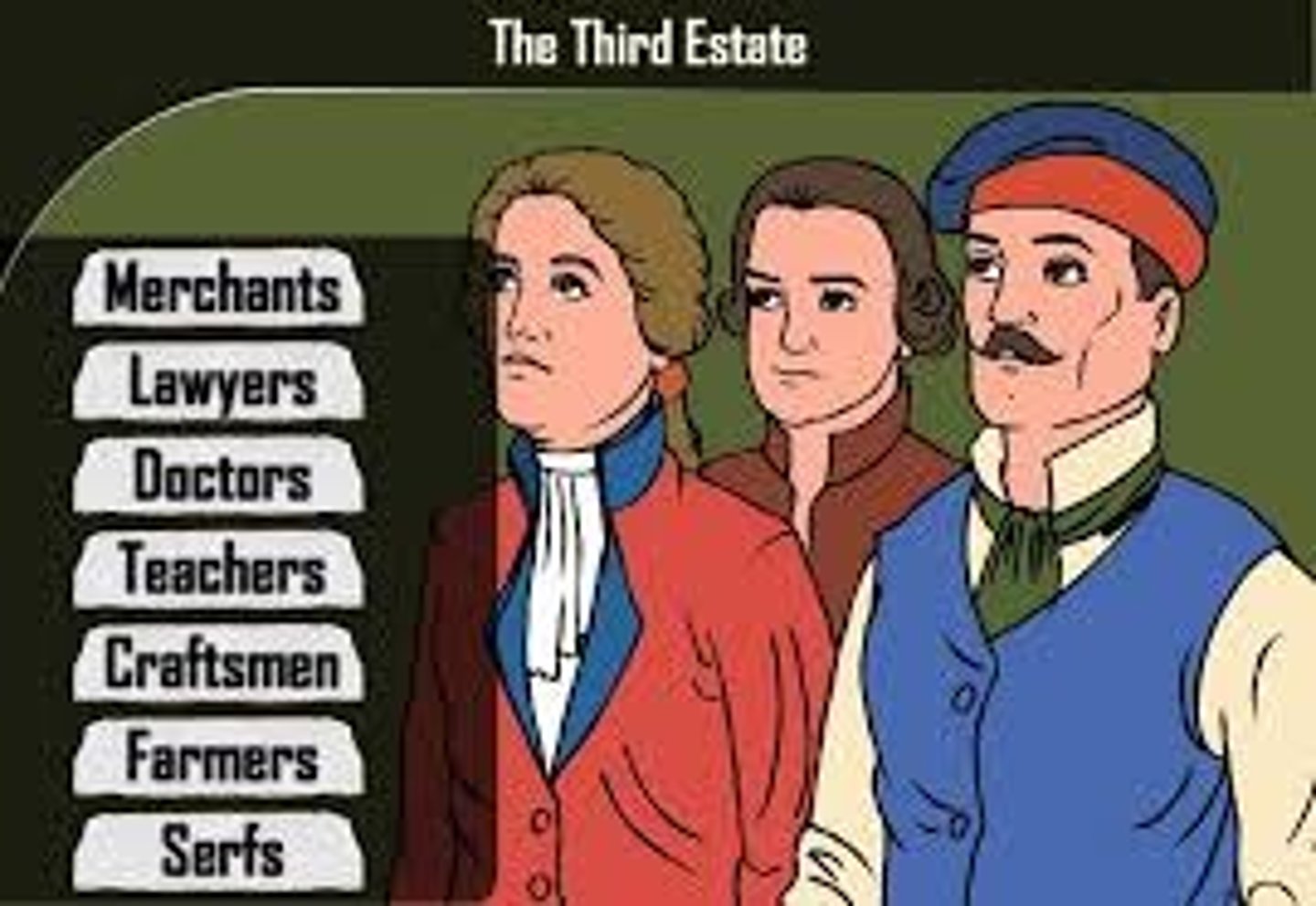<p>By far the largest social group in France. Making up nearly 97% of the population. Members of this estate had few rights, and little political power.</p>