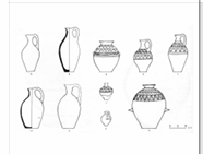 <p>-JUGS &amp; JARS = transport vessels coming from Israel into Egypt-Specifically found in Royal Tombs TYPICAL FEATURES:-painted shoulders w/ red friezes - Thick red slip and burnish</p>