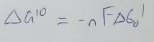 <p>relating delta G0’ to E0’</p><ul><li><p>n = number of electrons</p></li><li><p>F = Faraday’s constant (96.5kj/V x mol</p></li></ul><p></p>