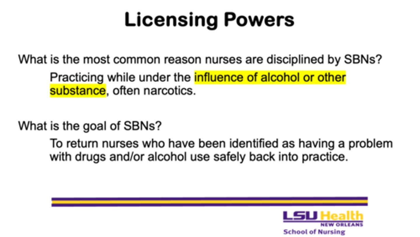 <p>- to return nurses who have been identified as having problems with drugs and/or alcohol safely back into practice</p>