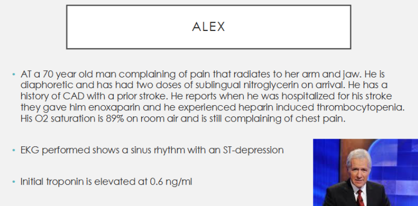 <p>What would be the most appropriate treatment to initiate in FC?</p><p>A. Morphine, Oxygen, Metoprolol</p><p>B. Metoprolol, Diltiazem, Nitro</p><p>C. Aspirin, Morphine, Carvedilol</p><p>D. Aspirin, Oxygen, Nitro</p>