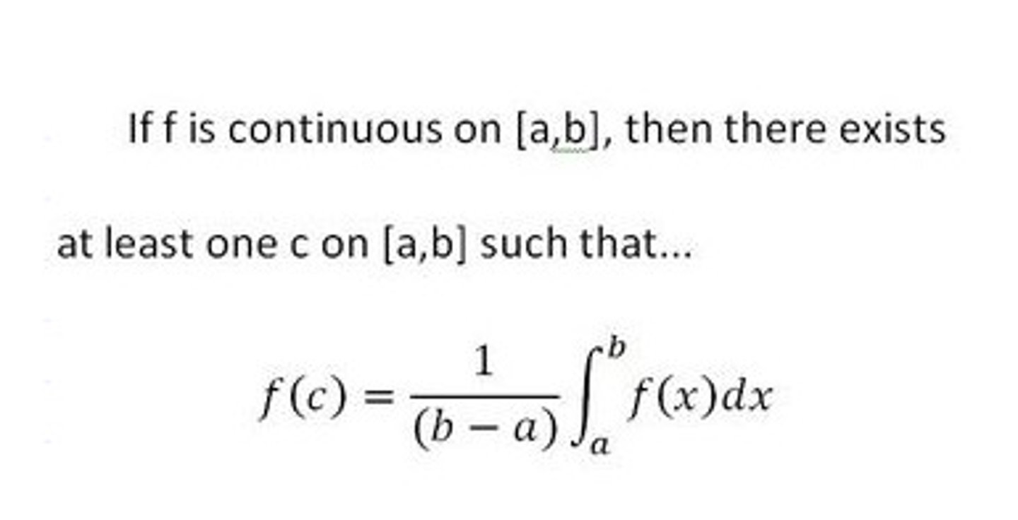 <p>average value of integral = actual value. MUST check conditions (continuous on closed interval)</p>
