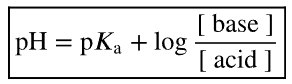 <p>used to calculate pH of a buffer solution</p><p>relates the pH of a buffer solution to the initial concentration of the buffer components</p><p>(simplifies the calculation of a buffer solution)</p><p>can be used as long as the x is small approximation is valid (because equilibrium concentrations of HA and A- will be essentially identical to initial concentrations, thus [H3O+]=Ka)</p><p>note: x is small approximation is valid because so little of the weak acid ionizes compared to its initial concentration; [H3O+]=Ka as long as weak acid and conjugate base concentrations are equal in the buffer</p>