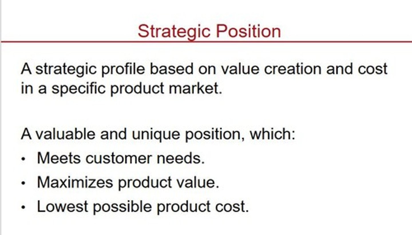 <p>The position a firm occupies in the market relative to its competitors.</p>