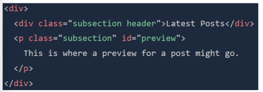 <p>Create two rules that use the chaining selector. One for subsection header and subsection preview. Apply the color red for one and the color blue for the other.</p>
