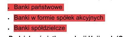 <p>Państwowy-BGK(dof.kred.hip.gwar.podm.gosp</p><p>Akcyjne- nie zoo xd</p><p>społdzielcze- banki spoldzielcze</p><p></p>