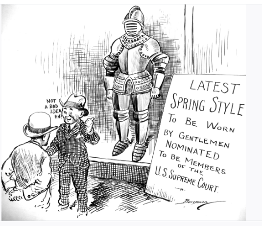 <p>Which public official responsible for nominating Supreme Court justices is not identified in the cartoon?</p>