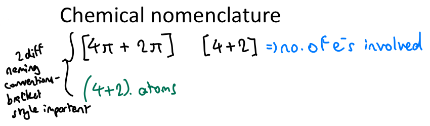 <p>Square brackets: no. of electrons involved</p><p>Regular brackets: No. of atoms involved</p><p>Diene before dienophile</p>