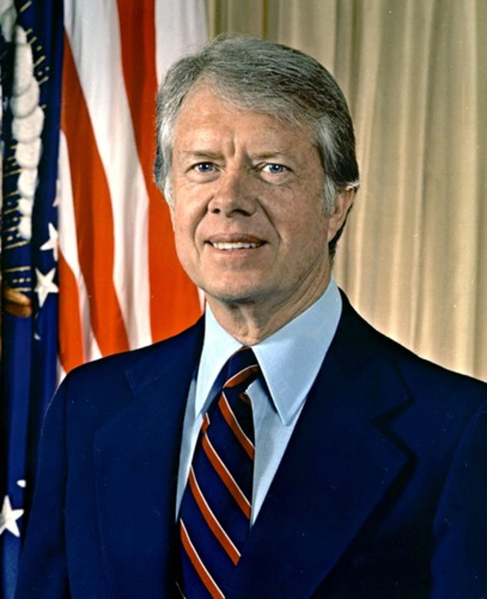 <p>(1977-1981), Created the Department of Energy and the Department of Education. He was criticized for his return of the Panama Canal Zone, and because of the Soviet war in Afghanistan, he enacted an embargo on grain shipments to USSR and boycotted the 1980 Olympics in Moscow and his last year in office was marked by the takeover of the American embassy in Iran, fuel shortages, and the Soviet Invasion of Afghanistan, which caused him to lose to Ronald Regan in the next election.</p>