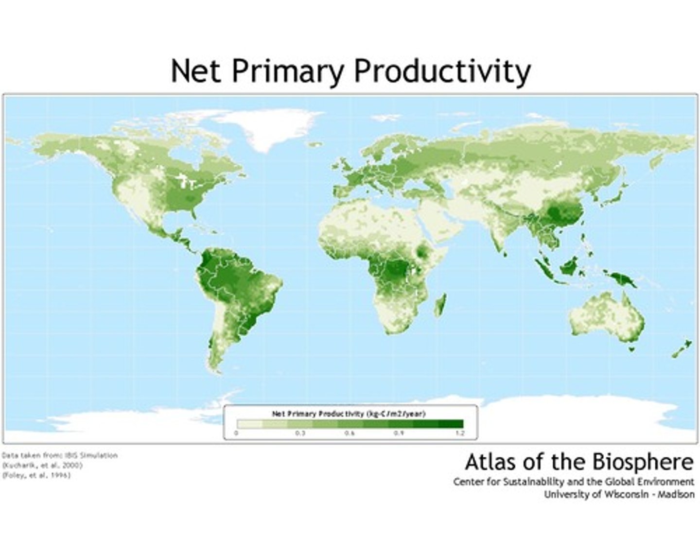 <p>Net Primary Productivity (NPP) is the total biomass fixed in an ecosystem/unit area/year<br><br>... it is measured as a change in mass of carbon per unit area per year (gC/m2/yr)<br><br>... though NPP could also be viewed as a carbon flux because it is the rate of carbon being fixed into the ecosystem</p>