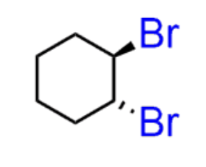 <p>Br2 or Cl2 (not I2)<br>- results in 2 halogens being added anti.<br>- no regiochem<br>- Anti addition<br>- produces enantiomers<br></p>