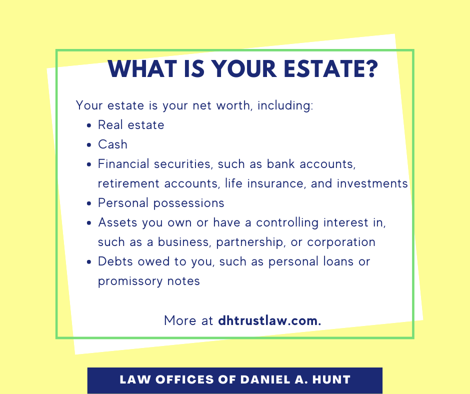 <p>all the property and money someone owns</p>