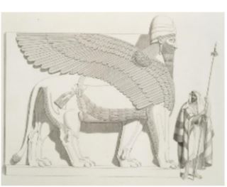 <p>a. Winged Deity<br>b. The Trojan Horse<br>c. Winged Human Headed Lion<br>d. Bas relief in a temple</p>