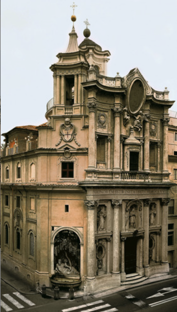 * Creating rhythm and movement through convex and concave semicircles, almost like building should fall over
* Bel composto effects using the viewers movement (as they walk towards the building the movement becomes more pronounced)
* Less stable, seems to visibly distort (manneristic?)