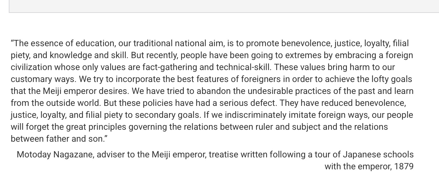 <p>The Meiji government’s “emulation of foreign ways” was most directly a response to which of the following nineteenth-century developments?</p>
