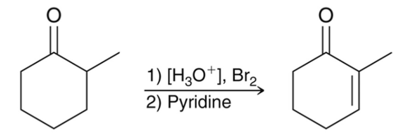<ul><li><p><span style="color: #000000">Alpha halogenation provides a two-step synthesis for the synthesis of an α, β-unsaturated ketone.</span></p></li><li><p><span style="color: #000000"><strong>Other bases can be used for the elimination, t-BuOK or Li2CO3.</strong></span></p></li></ul><p></p>