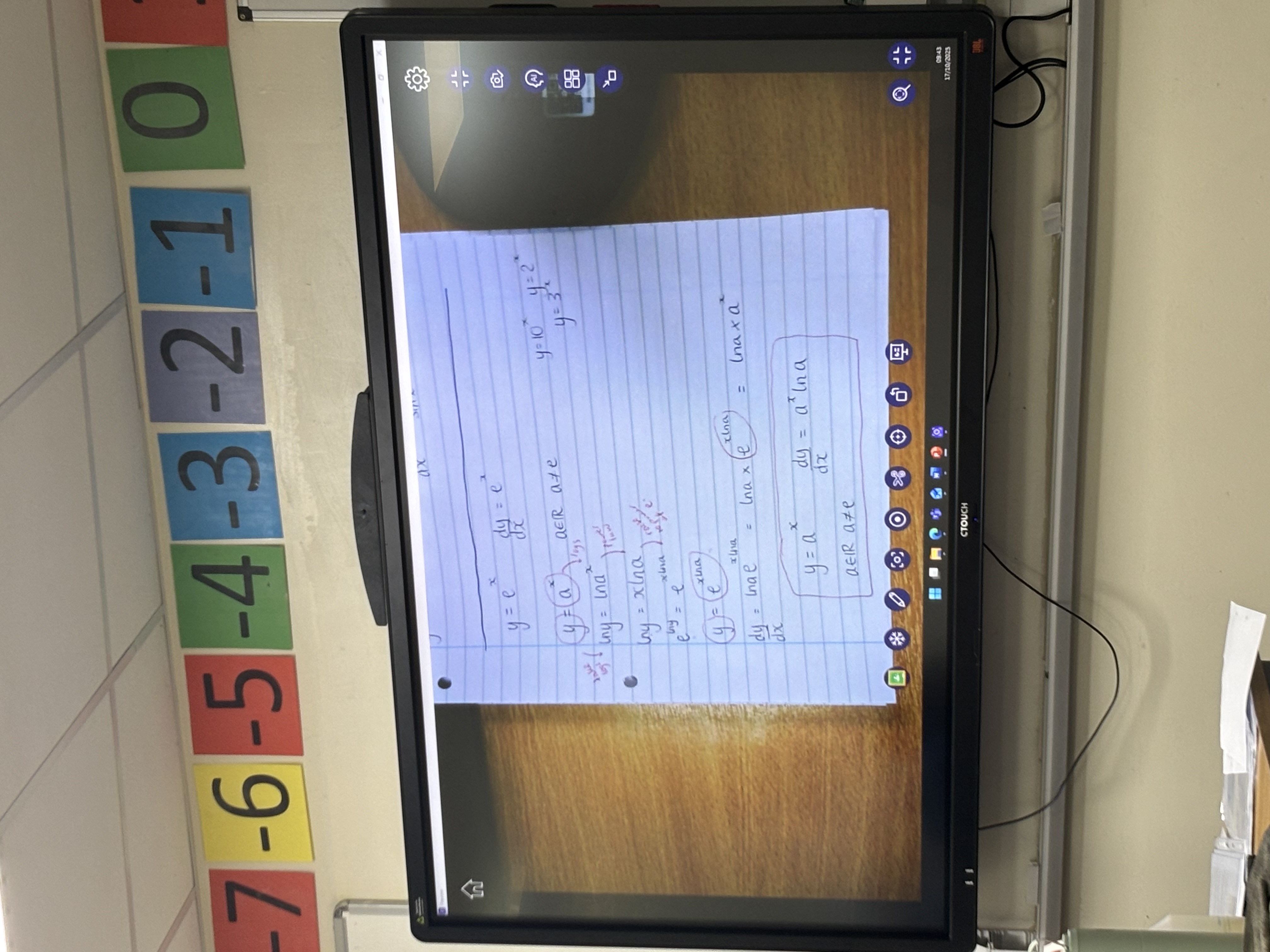 <p>the rule and proof is as follows (in the picture)</p><p></p><p>so if<strong> y = a<sup>x</sup>&nbsp;</strong><br>then dy/dx =<strong> a<sup>x</sup>lna</strong></p>