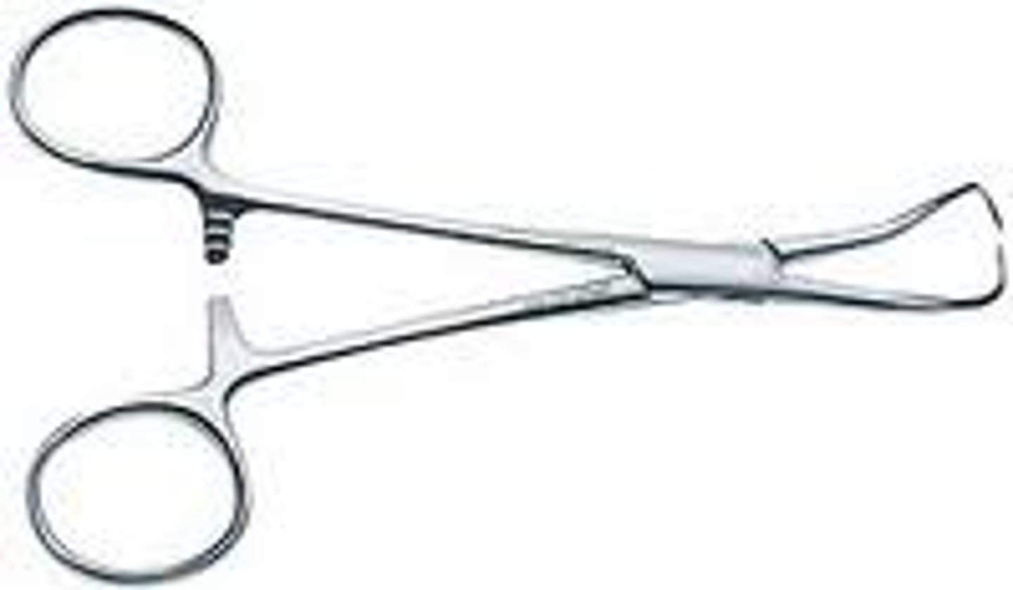 <p>used to attach towels and drapes to the pt. and pointed tips that curve and join like ice tongs</p>