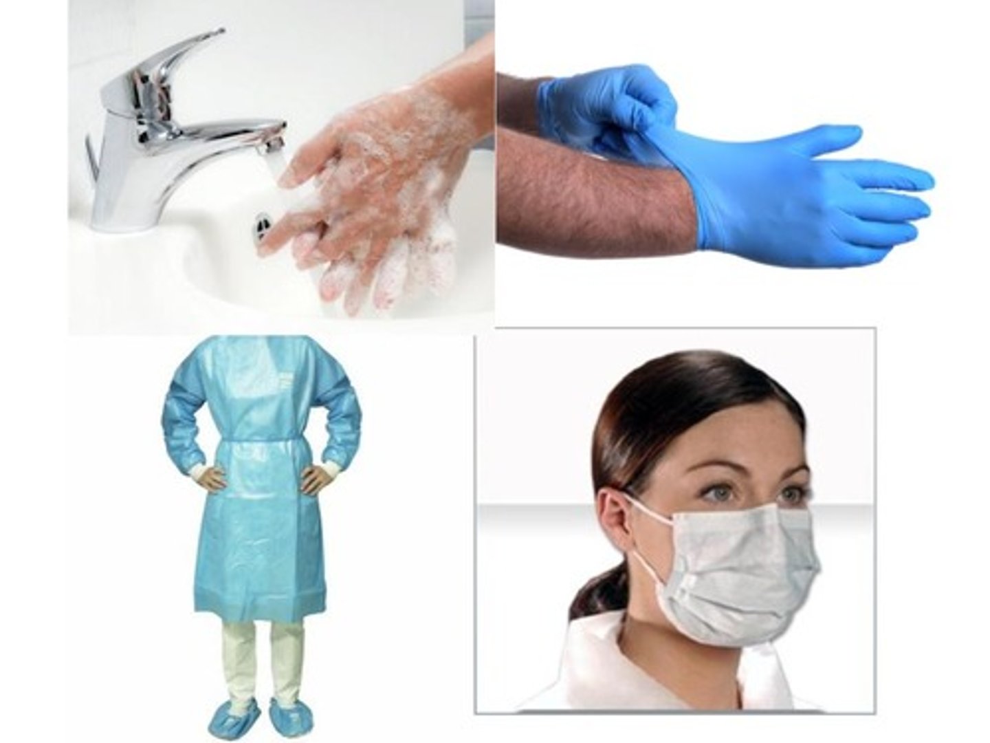 <p>Glove, gown, and mask</p>