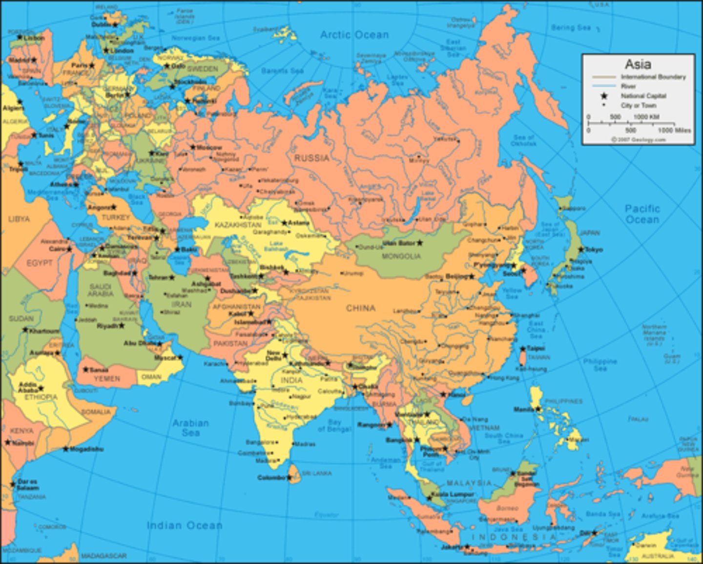 <p>A map that shows man-made features such as boundaries, countries, and cities, a reference map.</p>
