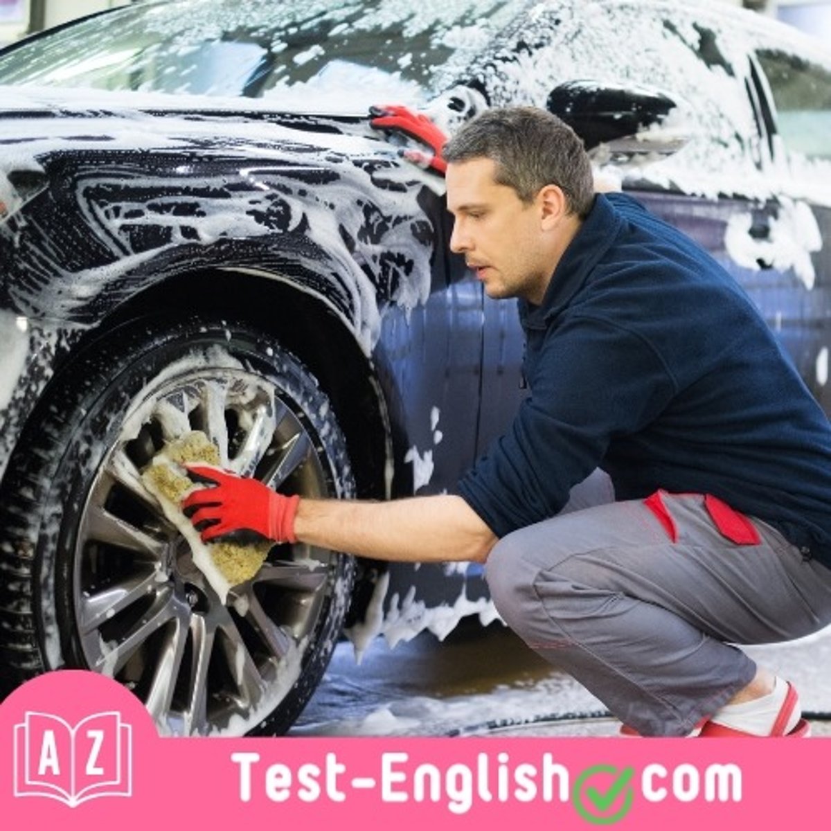 <p>I ____ my car every Sunday with water and soap.</p>