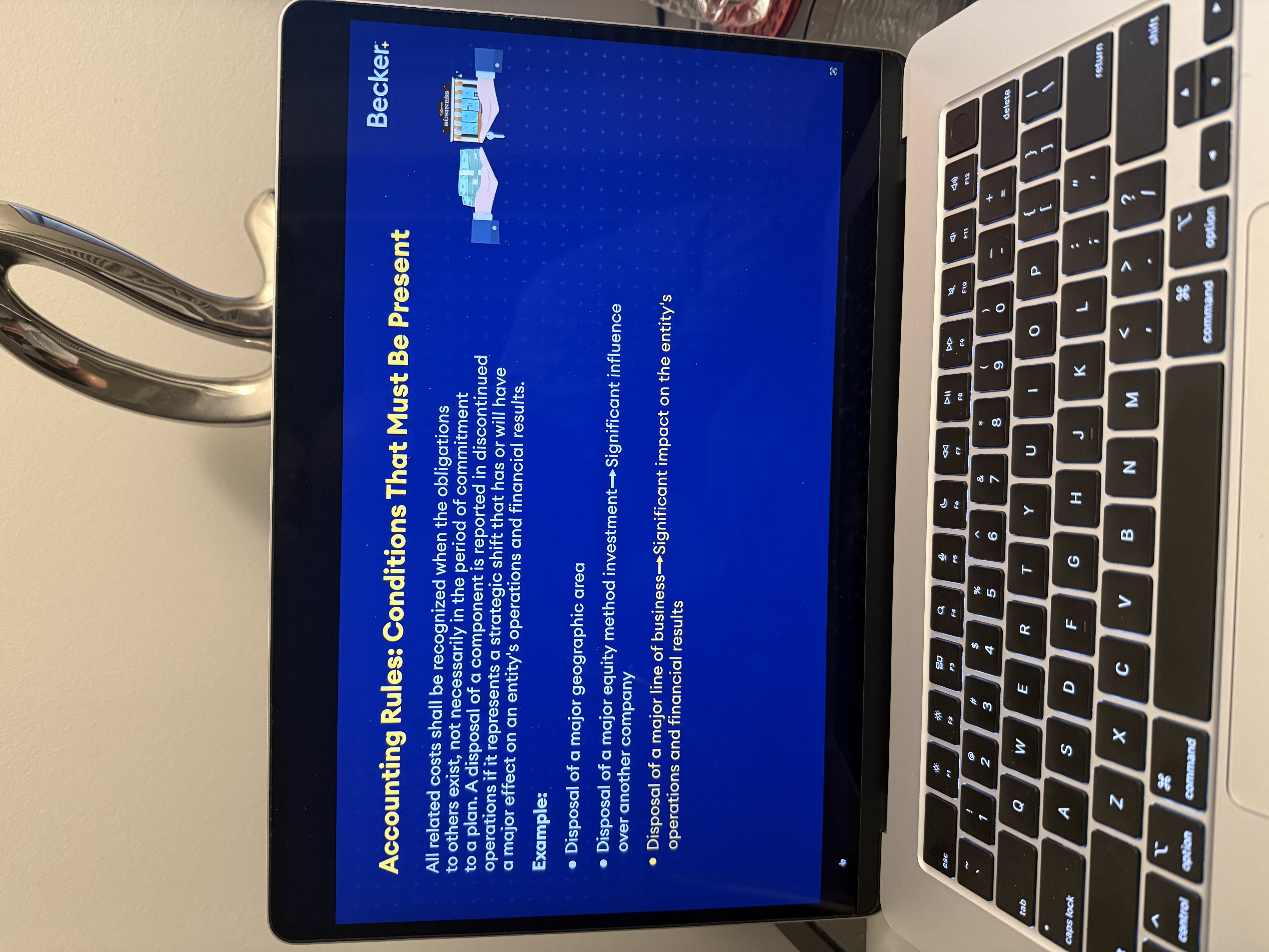 <p><strong>Held for sale criteria:</strong></p><p>For business activity to be classified as held for sale what are the <strong>six criteria</strong> that must be met?</p><p></p><p>If any of the six criteria are no longer met, the activity should be re-classified as held and used. The held and use classification is the default for property, plant and equipment, and simply means that a company uses the assets and they are not actively for sale.</p>