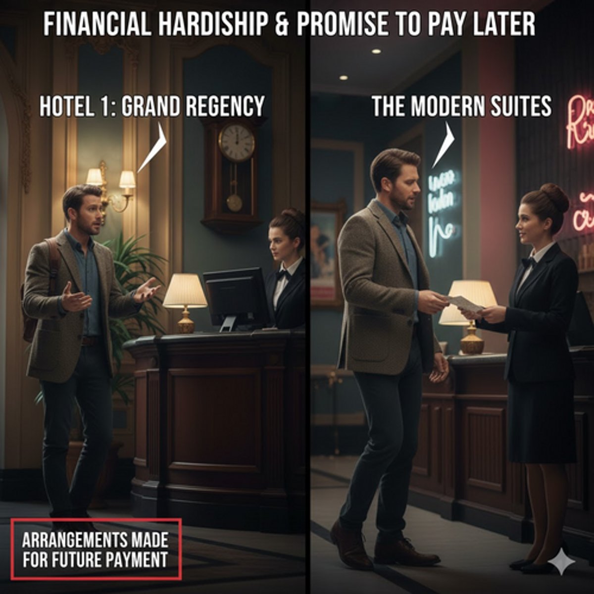 <p>Chapter: Fraud (Making Off Without Payment: Thet Act (1978) s3)</p><p>Facts: D stayed at two hotels, falsely claiming to have financial difficulties and made arrangements to pay at a later date.</p><p>Principle: Agreements to pay at a later date are valid even if procured dishonestly (can be convicted under Fraud Act s2)</p>
