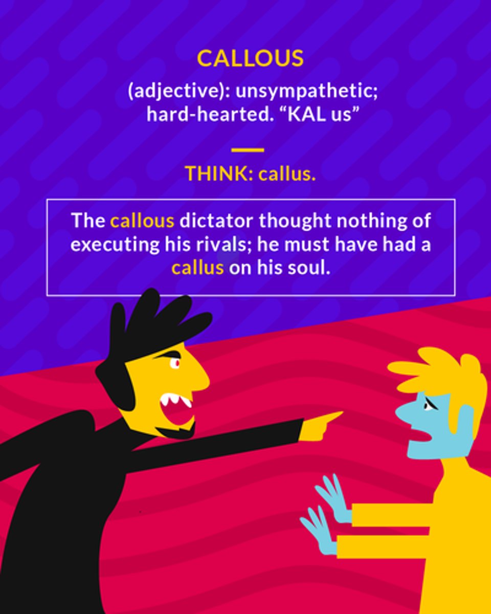 <p>emotionally hardened, unfeeling</p><p class="has-focus">(adj.) unsympathetic</p><p class="has-focus">(adj.) hard-hearted</p>