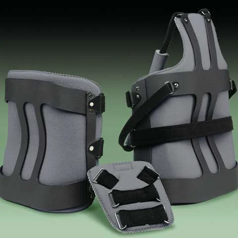 <p>- components:</p><ul><li><p>TLS posterior uprights</p></li><li><p>intrascapular band</p></li><li><p>full front abdominal support</p></li><li><p>axillary straps</p></li><li><p>lateral uprights</p></li></ul><p>- functions:</p><ul><li><p>restrict flexion, extension, and lateral flexion</p></li></ul>