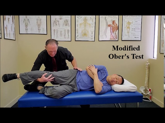 <p>Position: Side-lying, lowermost leg flexed to 45°</p><p>Examiner: One hand on ipsilateral pelvis and the other hand is used to extend and abduct the hip by cradling the limb while maintaining knee in full extension. </p><p>The patient is asked to relax while allowing the limb to drop into adduction towards the table. As limb drops, examiner prevents hip flexion and internal rotation.</p>