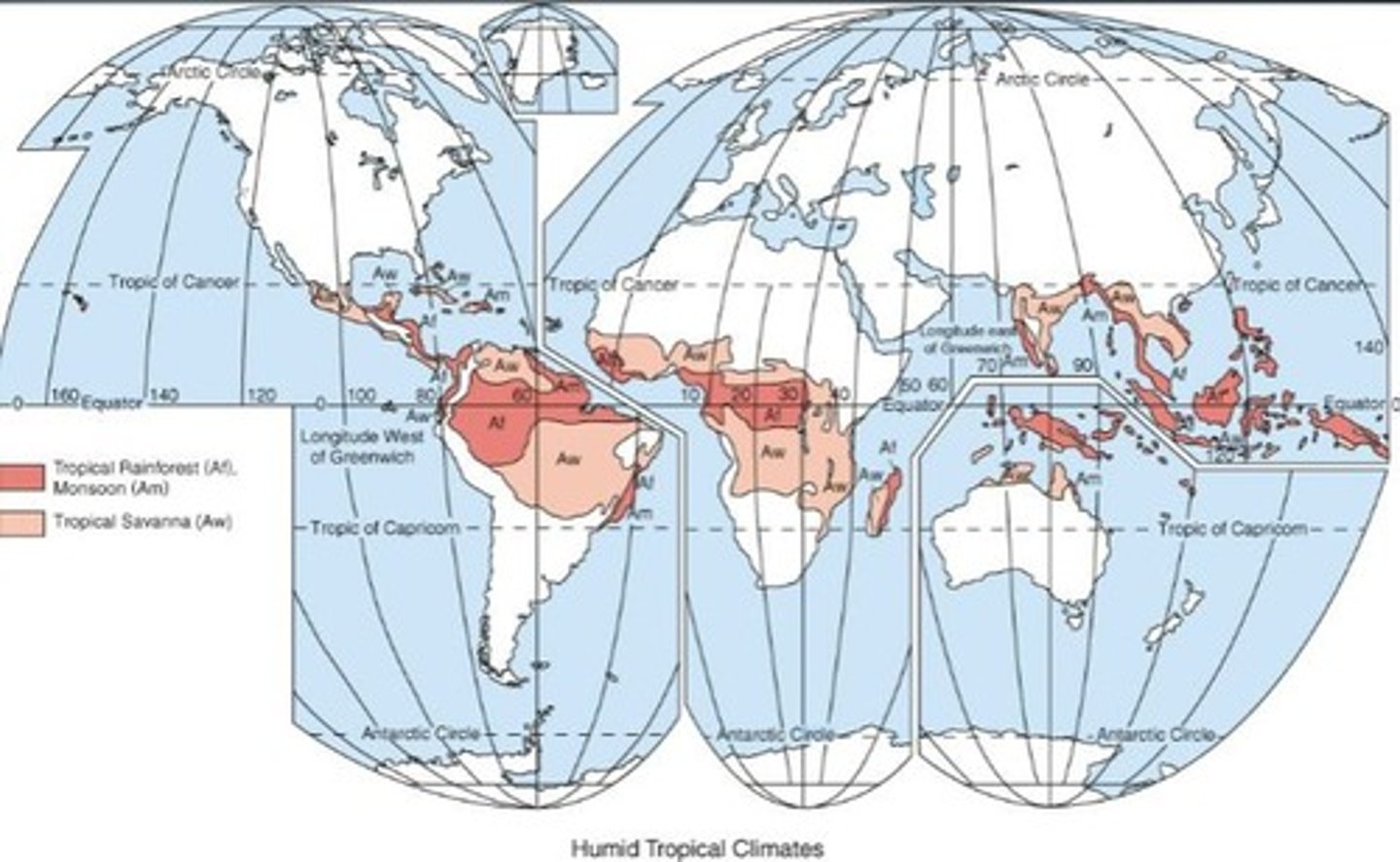<p>Warm temperatures with the coolest month above 18º C and varying precipitation.</p>
