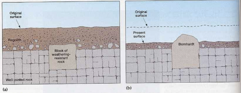 <p>koepelvormig, steile heuvel of berg met een platte of zacht hellende top. gevormd door de erosie van gesteentelagen waardoor een harder gesteente achter blijft dat meer resistent is. </p><p>vb: Uluru, Australië</p>