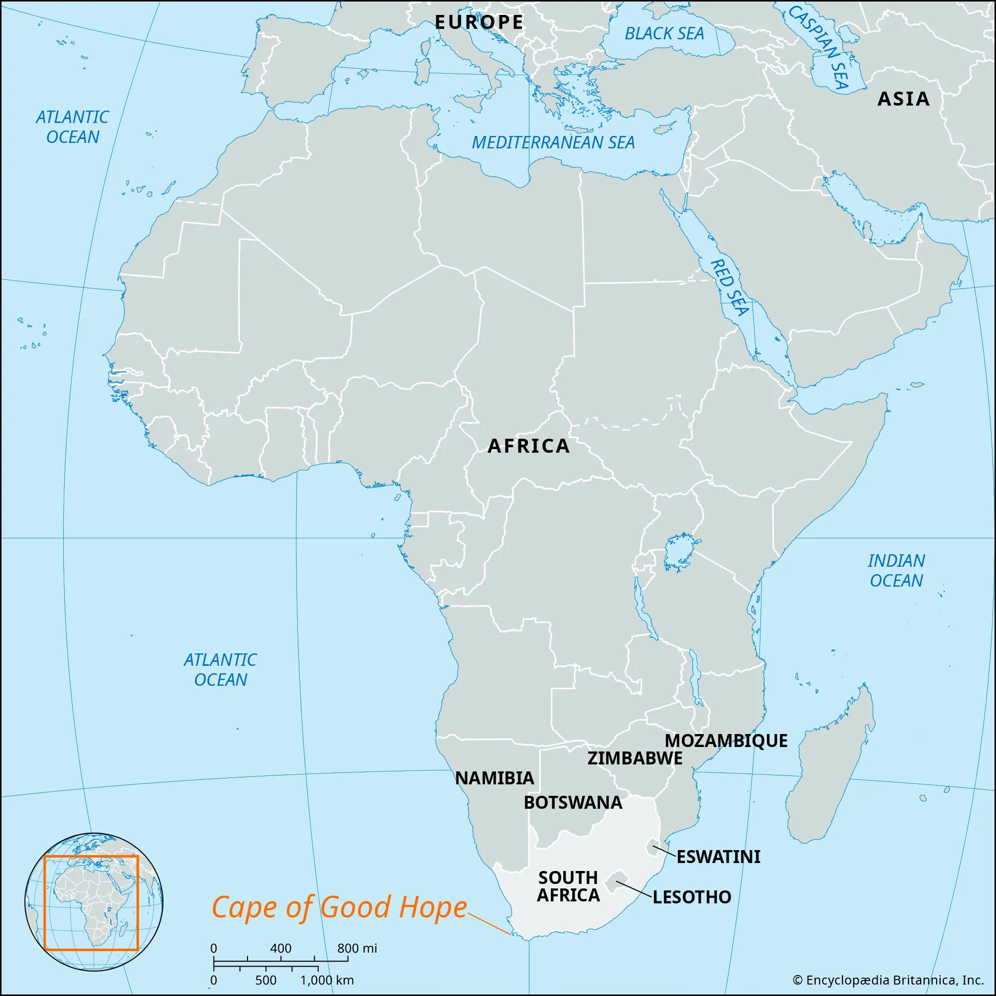 <p>A rocky headland located at the southern tip of Africa, historically significant as a key point for maritime trade routes and a landmark for ships traveling to the East Indies.</p><p></p><p></p>