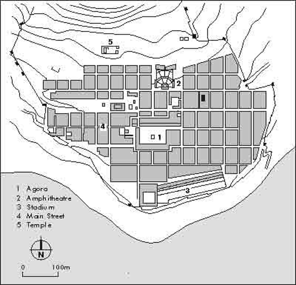 <p>an urban plan consisting of a series of broad, straight streets, cutting one another at right angles</p>