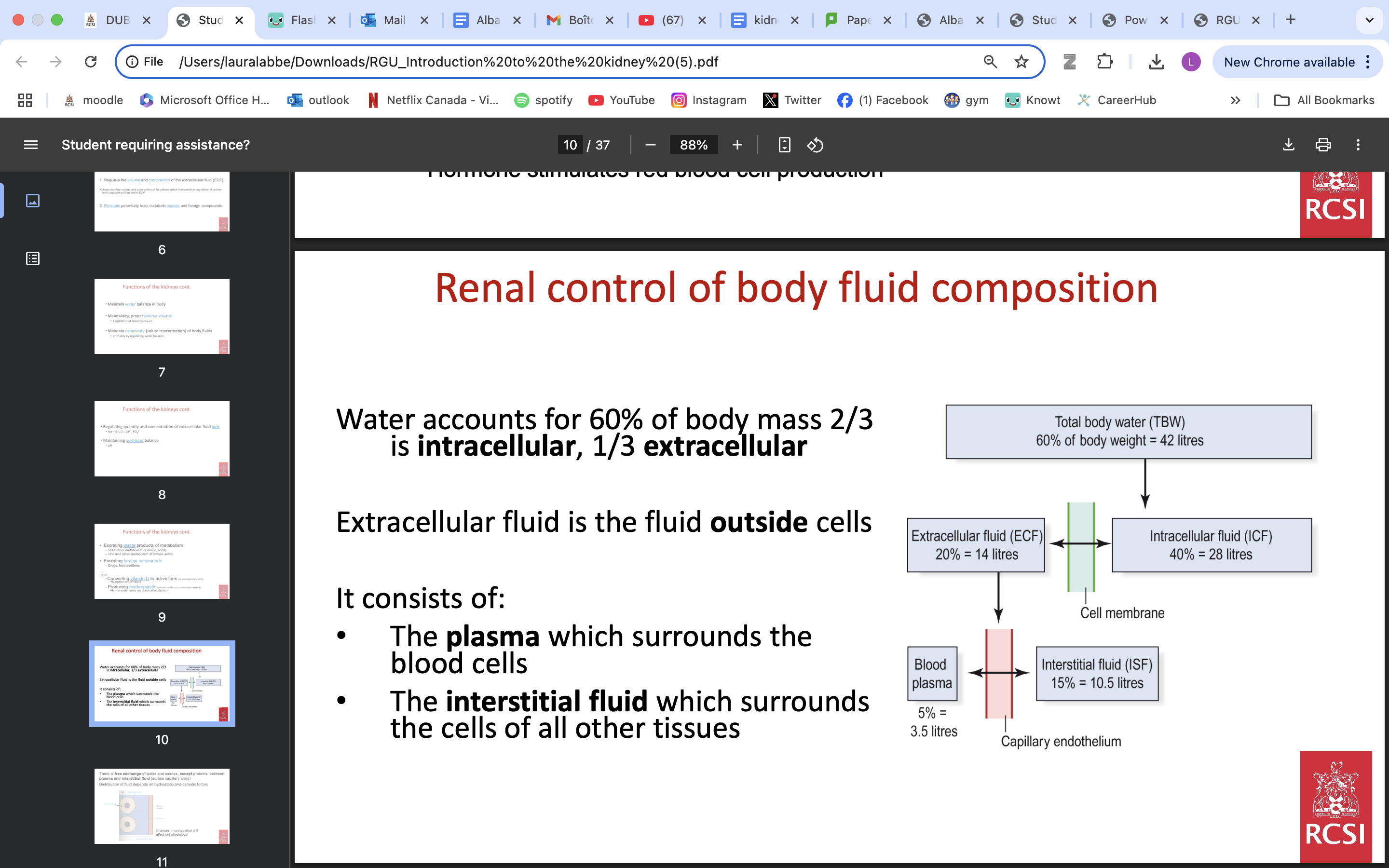 <p><strong>A decrease in water content, by increasing the NaCl concentration, increases osmolarity </strong></p><p></p><p><strong>An increase in water content, by lowering the NaCl concentration, lowers osmolarity</strong></p><p></p><p>The osmolarity of plasma and ECF is normally maintained constant at 283 ± 11 mosmol/l.</p>