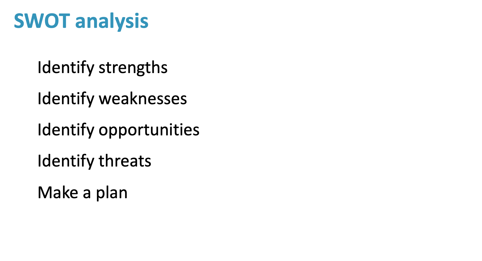 <p><span style="font-family: &quot;Google Sans&quot;">SWOT analysis help with career planning?</span></p><p style="text-align: left"><span style="font-family: &quot;Google Sans&quot;"><strong>Identify strengths</strong></span></p><p style="text-align: left"><span style="font-family: &quot;Google Sans&quot;">Consider your education, certifications, and work experience.&nbsp;Think about what makes you unique, such as your soft skills or technical proficiencies.&nbsp;</span></p><p style="text-align: left"><span style="font-family: &quot;Google Sans&quot;"><strong>Identify weaknesses</strong></span></p><p style="text-align: left"><span style="font-family: &quot;Google Sans&quot;">Be honest with yourself about areas you could improve.&nbsp;Consider what tasks you've enjoyed in the past and what skills you used to complete them.&nbsp;</span></p><p style="text-align: left"><span style="font-family: &quot;Google Sans&quot;"><strong>Identify opportunities</strong></span></p><p style="text-align: left"><span style="font-family: &quot;Google Sans&quot;">Consider external factors, such as industry trends, new technology, or unfulfilled needs in your organization.&nbsp;</span></p><p style="text-align: left"><span style="font-family: &quot;Google Sans&quot;"><strong>Identify threats</strong></span></p><p style="text-align: left"><span style="font-family: &quot;Google Sans&quot;">Consider external changes that could impact your career.&nbsp;</span></p><p style="text-align: left"><span style="font-family: &quot;Google Sans&quot;"><strong>Make a plan</strong></span></p><p style="text-align: left"><span style="font-family: &quot;Google Sans&quot;">Use the information from your SWOT analysis to create a personalized career development plan.&nbsp;</span></p><p style="text-align: left"><span>when considering your strengths, ask yourself what unique selling points you possess, what you are good at, what others praise you for, and what awards or achievements you have. As for weaknesses, consider your areas of improvement, what you are not good at, what others criticize you for, and the challenges or obstacles you face. Opportunities involve looking at trends and changes in your industry or field, gaps or needs that you can fill or meet, new or emerging markets or niches that can be explored, and resources or support that can be accessed or leveraged. Lastly, consider the threats such as risks or challenges that you face or anticipate, barriers or limitations that you encounter or expect, competitors or substitutes that may arise, and negative or unfavorable factors that could present themselves.</span></p><p></p>