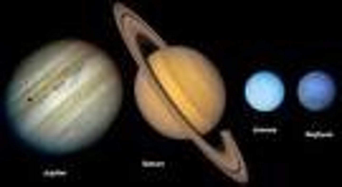 <p>These planets are nicknamed Gas Giants. Each gas giant is gaseous, large, less dense, and rings.</p>