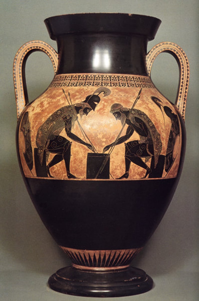 <p>Greek vases which have figures painted in black on a red background.</p>