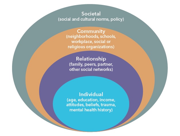 <p>Categorizes determinants in individual, interpersonal, organizational, societal and policy drivers</p>