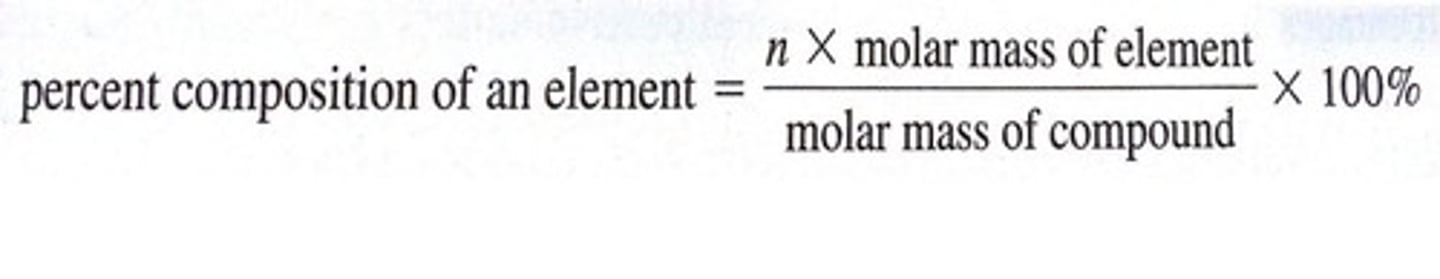 <p>molar mass of element/molar mass of molecule x 100%</p>