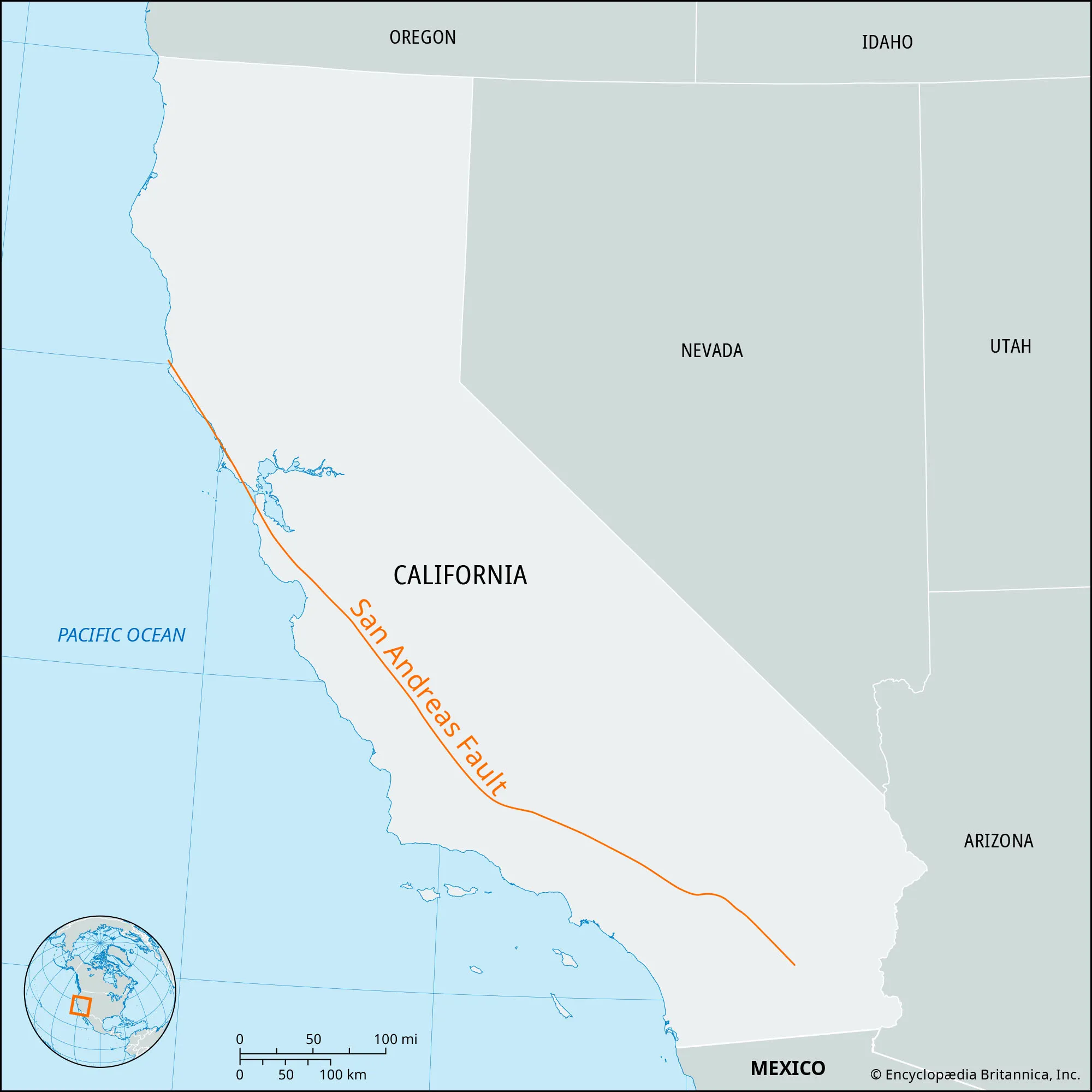 <p>is a major fault line in California, known for its role in producing earthquakes. It is a transform fault that forms the boundary between the Pacific Plate and the North American Plate. </p>