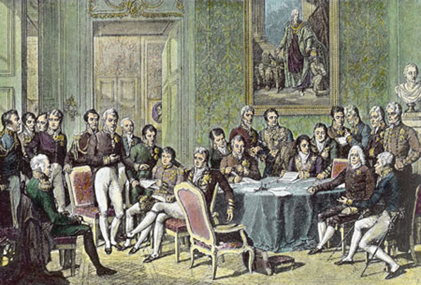 <p>a diplomatic gathering in 1814-1815 that aimed to restore stability and redraw the map of Europe after the Napoleonic Wars.</p>