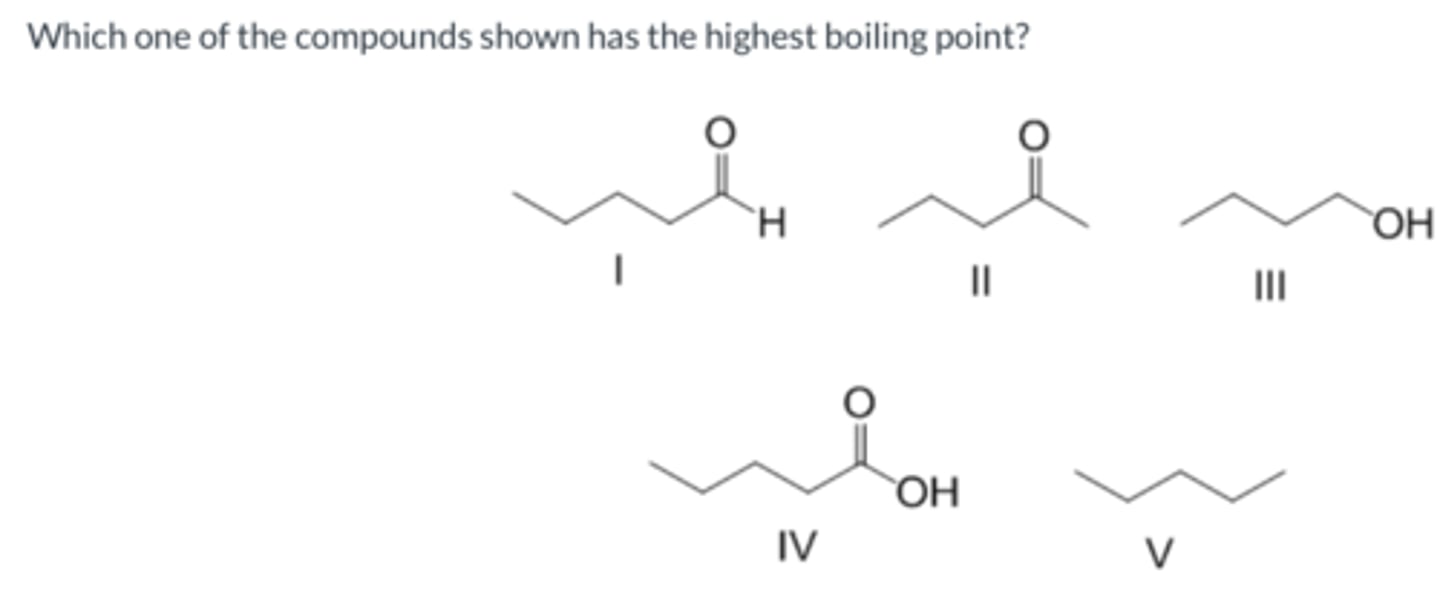 <p>Which one of the compounds shown has the highest boiling point?</p>